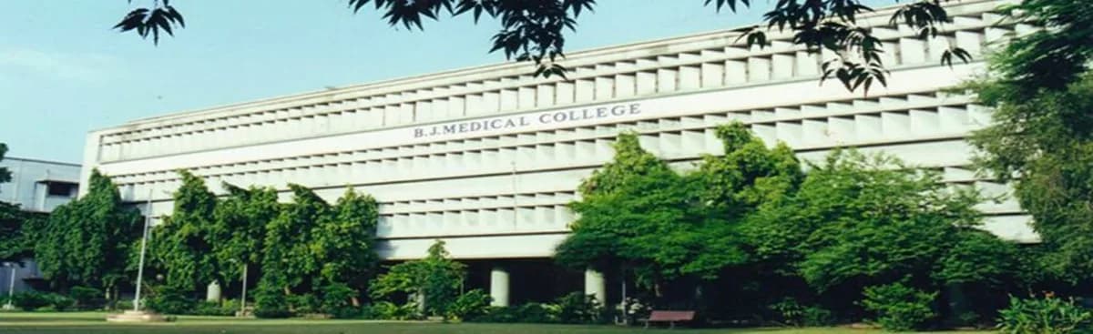 Main building of B.J. Medical College, Ahmedabad, with building signage visible